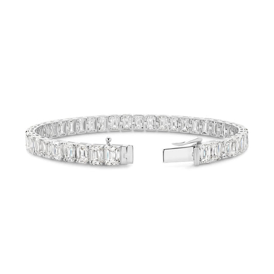 21ct Emerald Cut Prong Set Tennis Bracelet — White Gold - 19 Eleven Jewellers