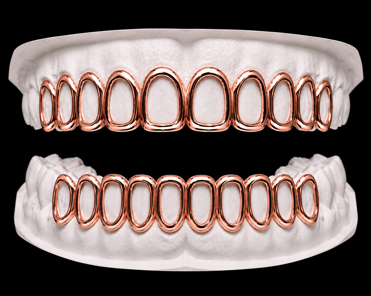 Full Set Grillz Iced Window - Rose Gold