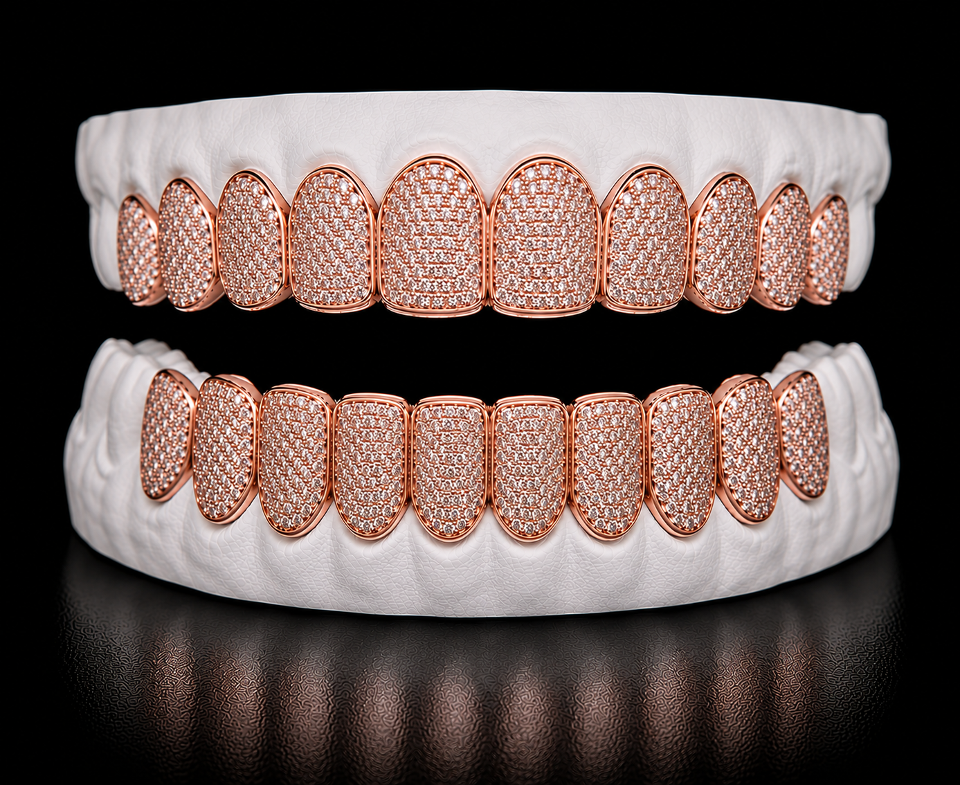 Full Set Grillz — Iced Out — Rose Gold