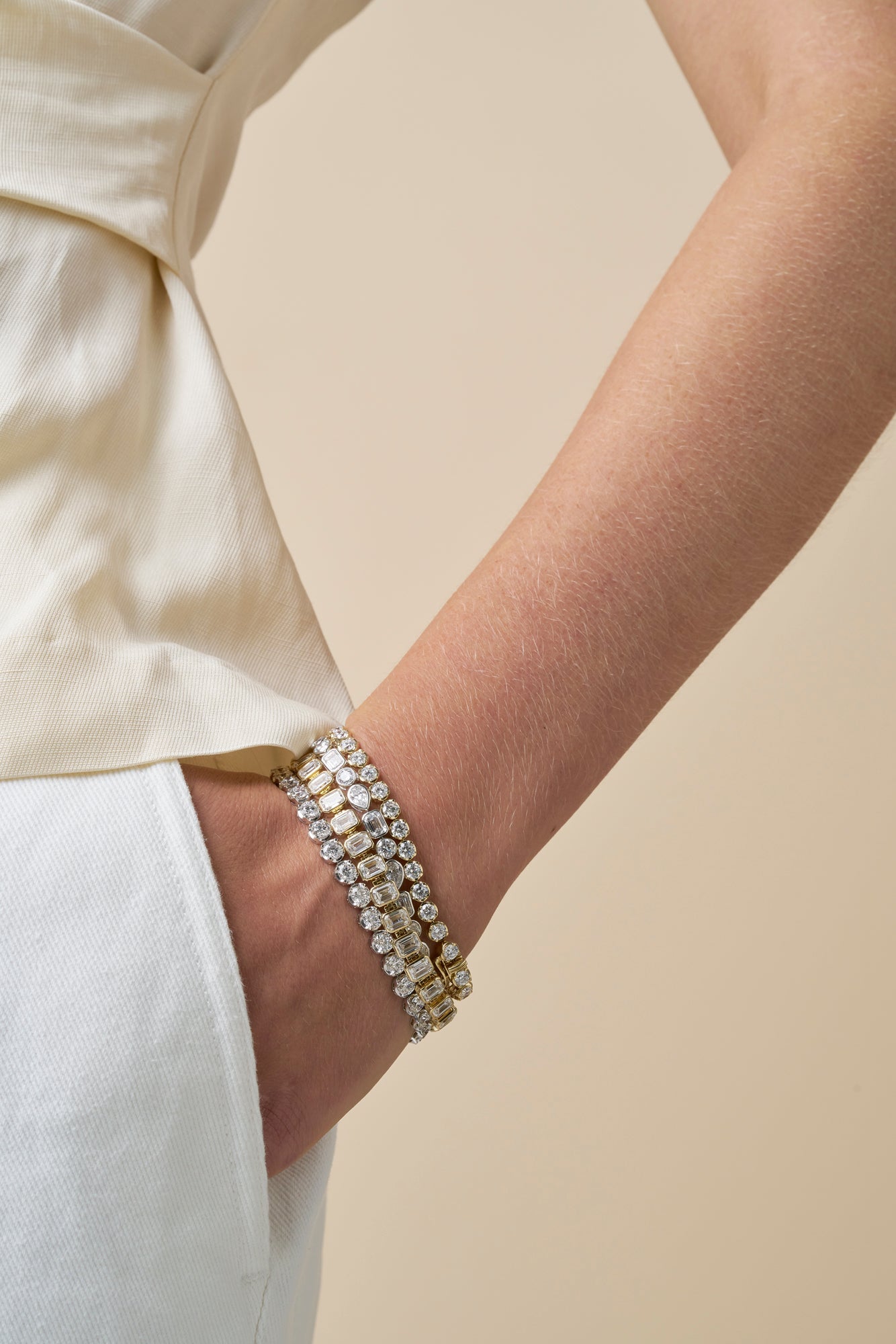 10.3ct Mixed Shape Bezel Tennis Bracelet — White Gold - 19 Eleven Jewellers