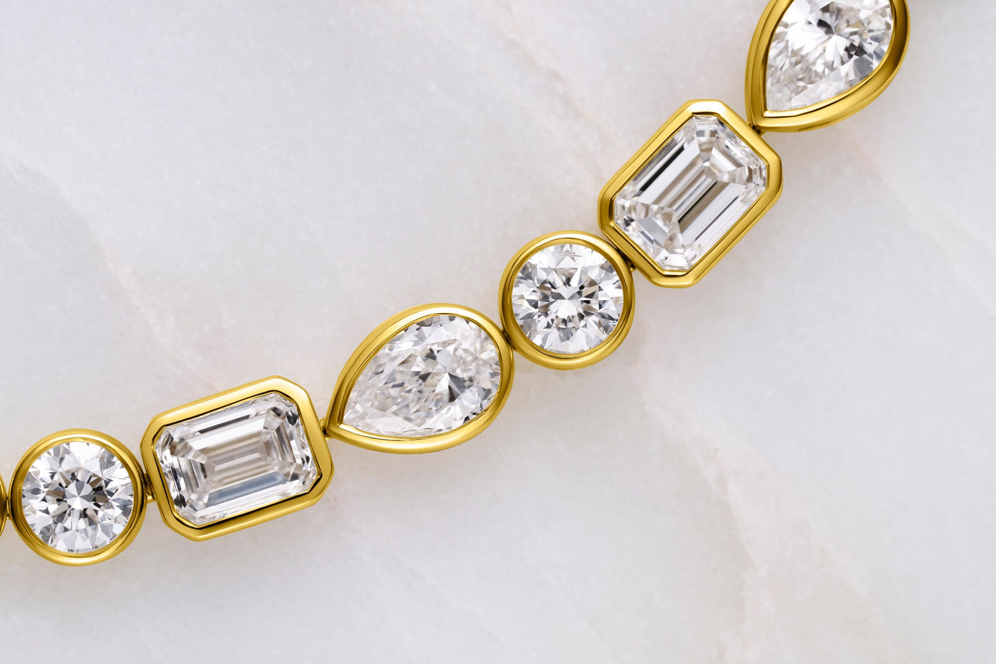 10.3ct Mixed Shape Bezel Tennis Bracelet — Yellow Gold - 19 Eleven Jewellers