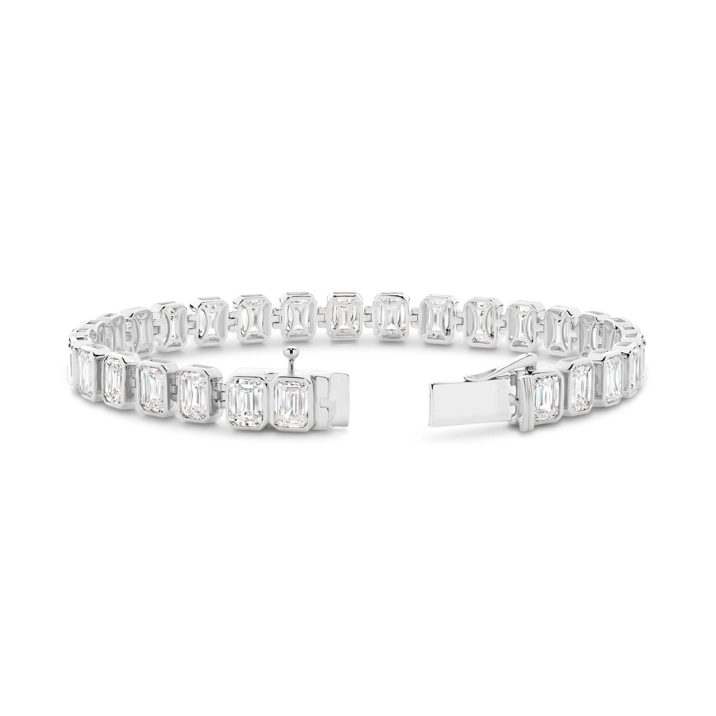 15ct Emerald Cut Bezel Tennis Bracelet — White Gold - 19 Eleven Jewellers