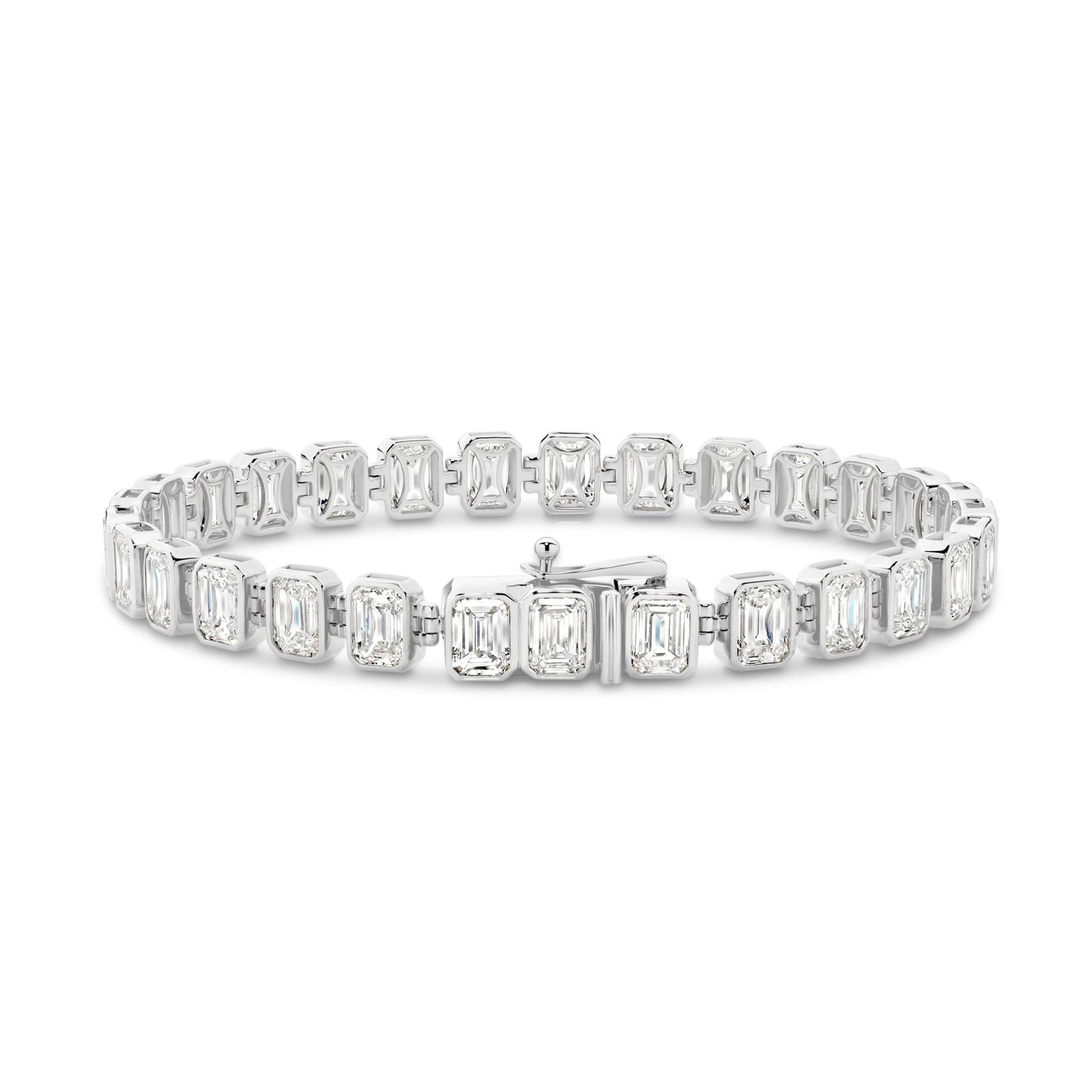 15ct Emerald Cut Bezel Tennis Bracelet — White Gold - 19 Eleven Jewellers
