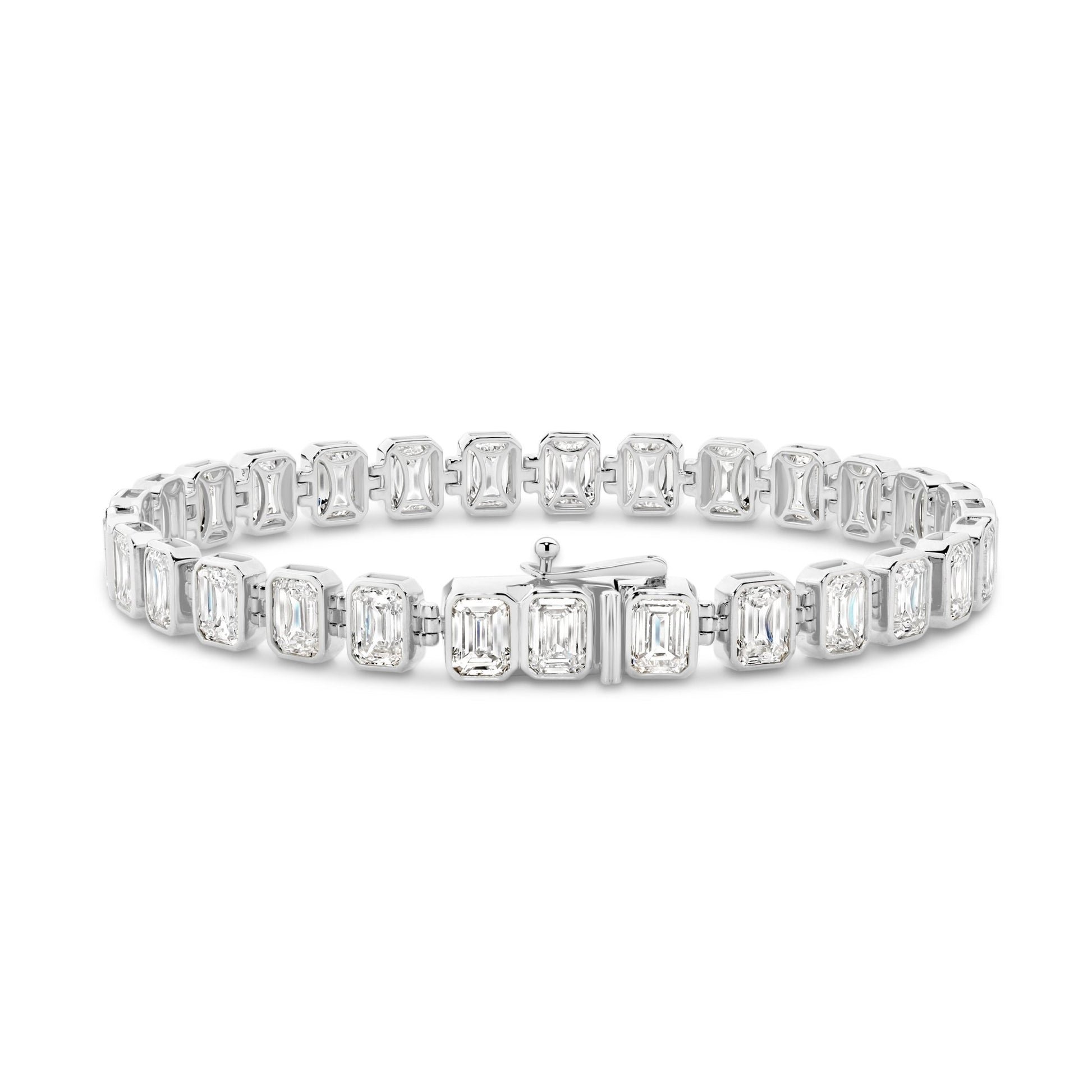 15ct Emerald Cut Bezel Tennis Bracelet — White Gold - 19 Eleven Jewellers