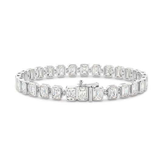 15ct Emerald Cut Bezel Tennis Bracelet — White Gold - 19 Eleven Jewellers