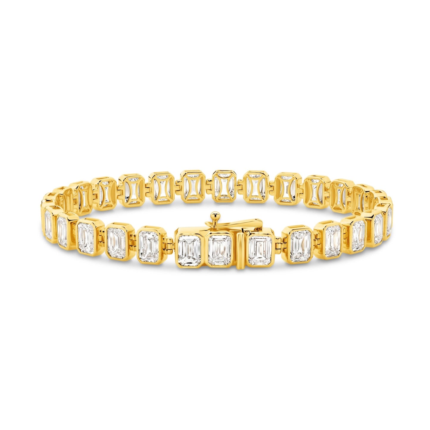 15ct Emerald Cut Bezel Tennis Bracelet — Yellow Gold - 19 Eleven Jewellers