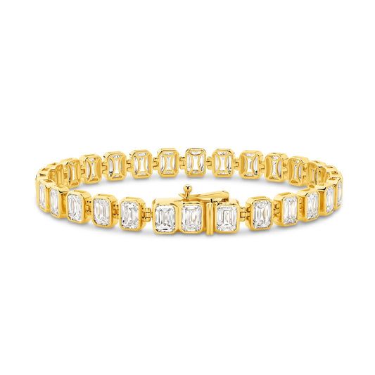 15ct Emerald Cut Bezel Tennis Bracelet — Yellow Gold - 19 Eleven Jewellers