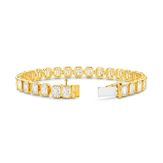 15ct Emerald Cut Bezel Tennis Bracelet — Yellow Gold - 19 Eleven Jewellers