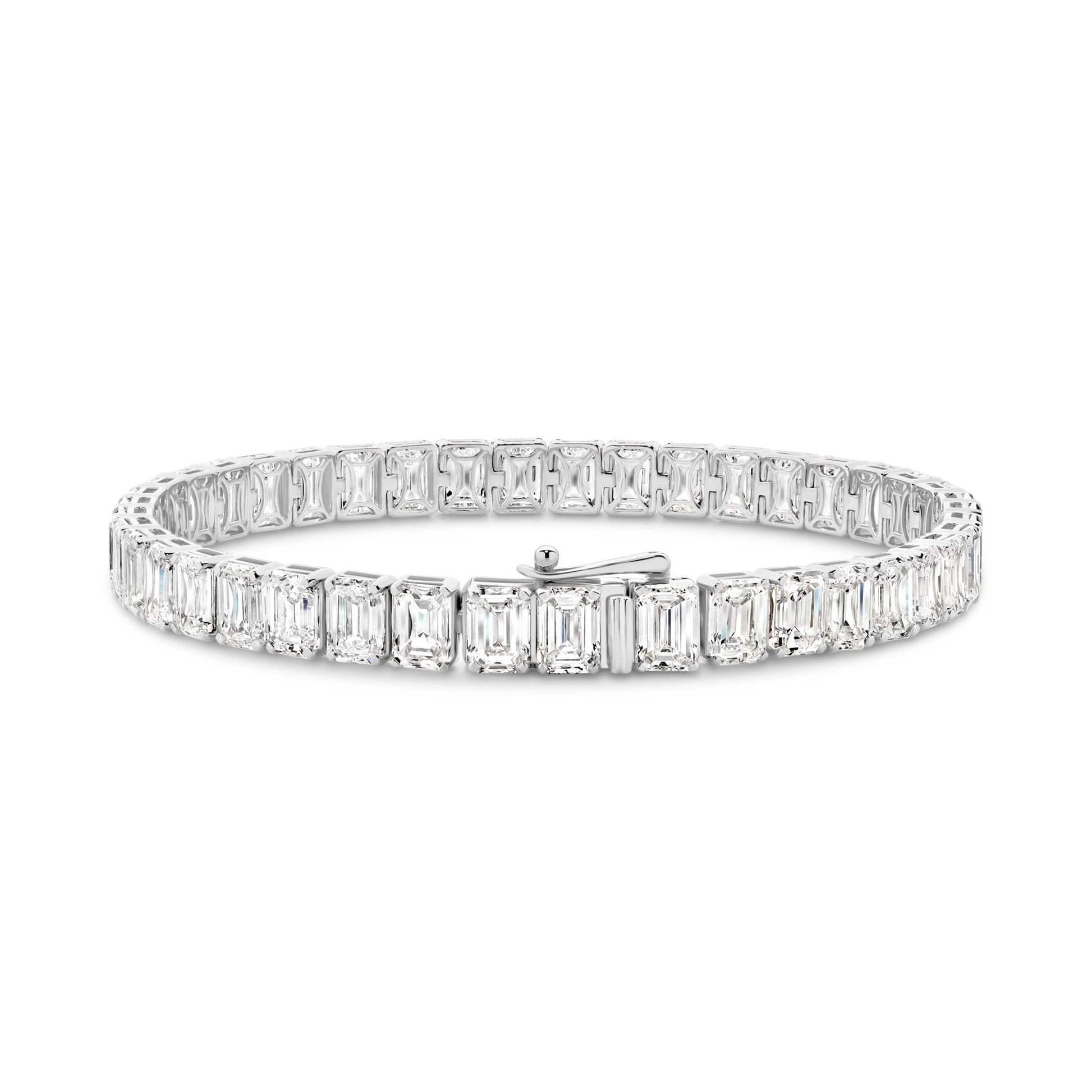 21ct Emerald Cut Prong Set Tennis Bracelet — White Gold - 19 Eleven Jewellers