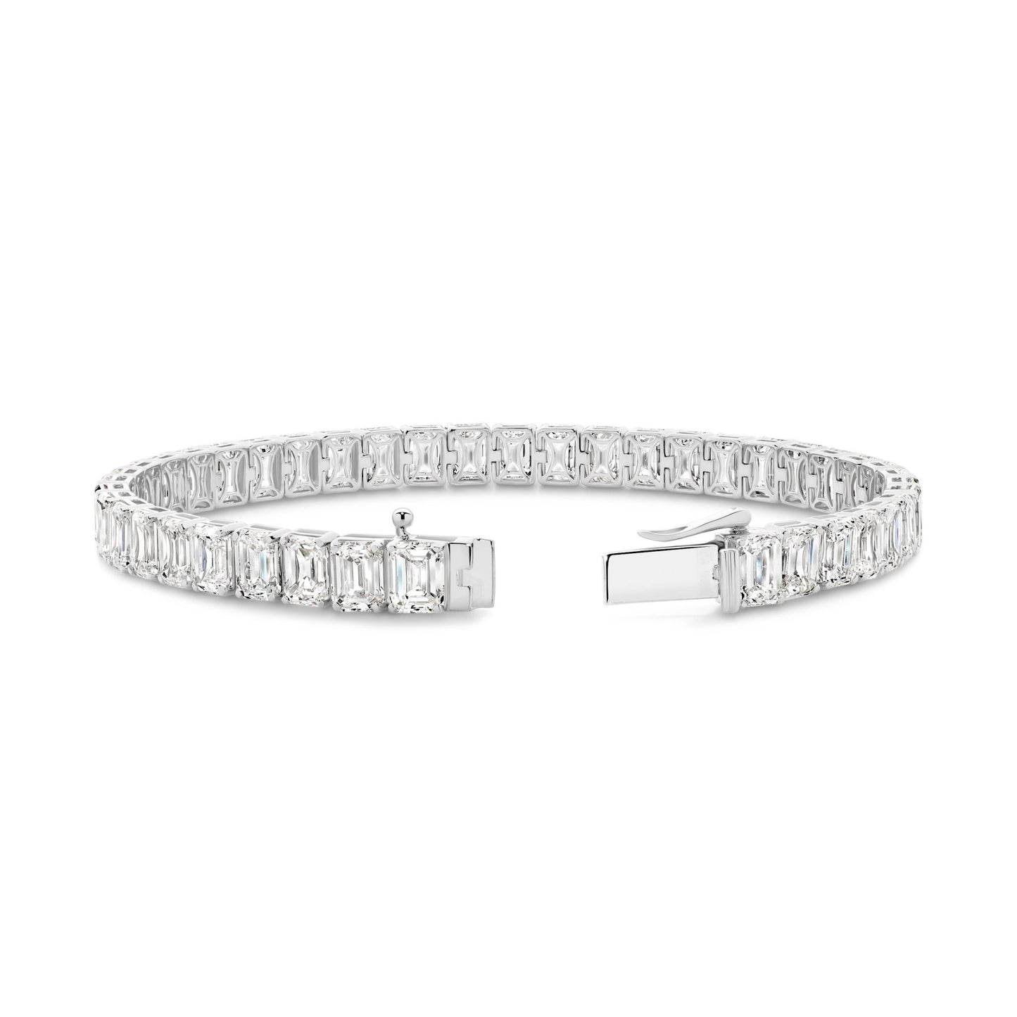 21ct Emerald Cut Prong Set Tennis Bracelet — White Gold - 19 Eleven Jewellers