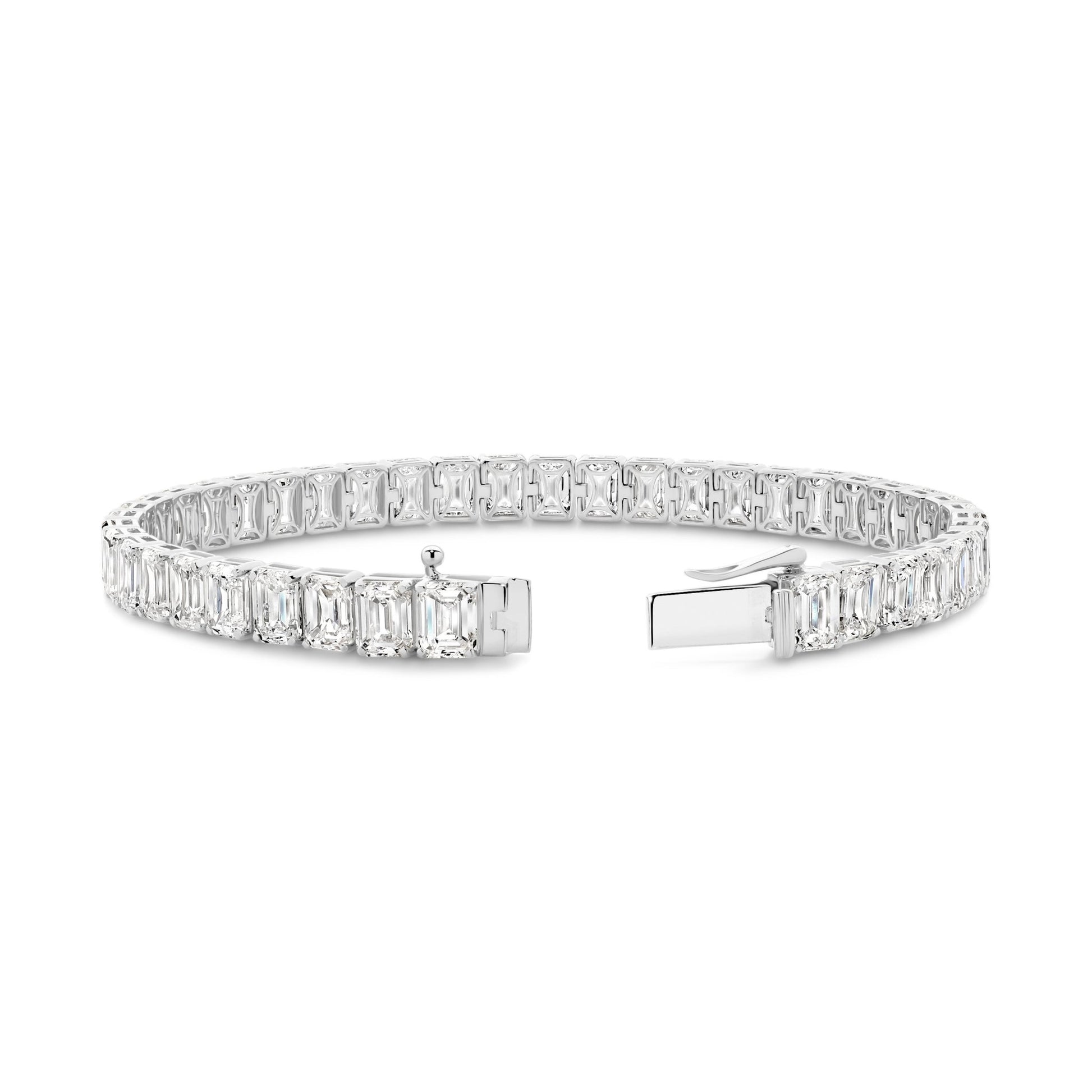 21ct Emerald Cut Prong Set Tennis Bracelet — White Gold - 19 Eleven Jewellers