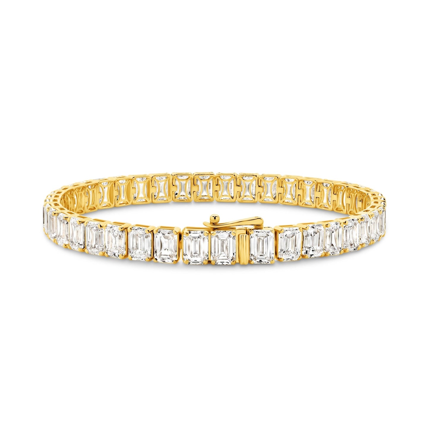 21ct Emerald Cut Prong Set Tennis Bracelet — Yellow Gold - 19 Eleven Jewellers