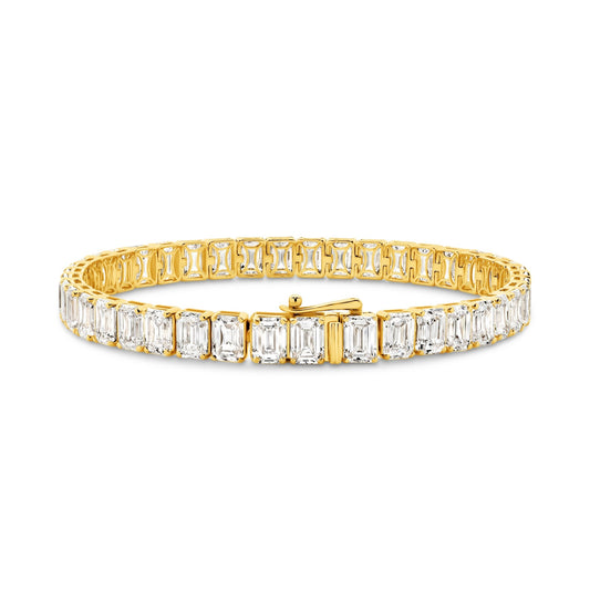 21ct Emerald Cut Prong Set Tennis Bracelet — Yellow Gold - 19 Eleven Jewellers