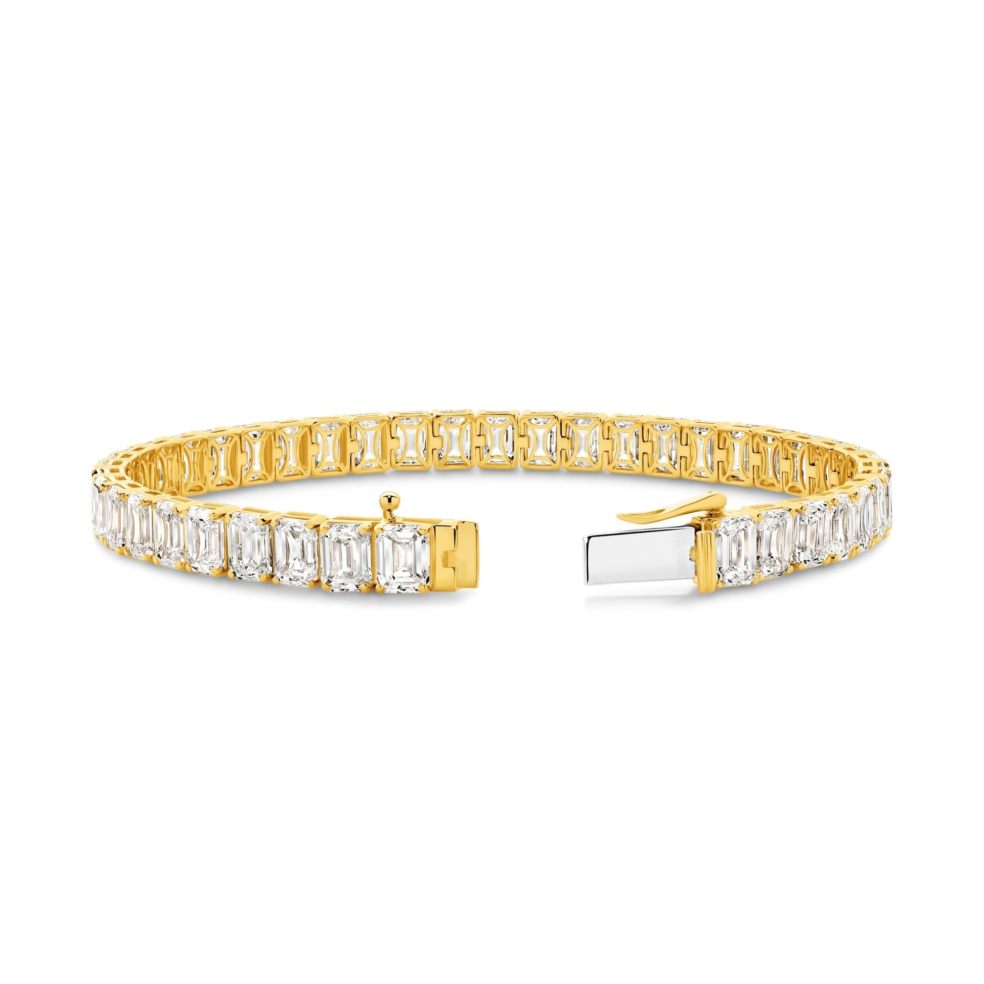 21ct Emerald Cut Prong Set Tennis Bracelet — Yellow Gold - 19 Eleven Jewellers