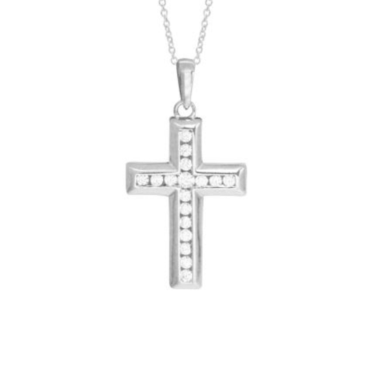 Sterling Silver Rhodium CZ Cross - 19 Eleven Jewellers